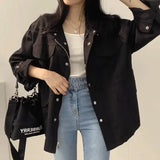 Shopmocho Retro Korean Chic Autumn Utility Jacket Waist Cinching Drawstring Slimming Women's Coat Fake Pocket Design Elegant Style