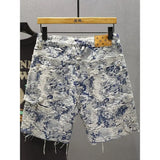 SHOPMOCHO Light Luxury Denim Shorts Men's Summer Loose and Versatile Casual Five-point Pants Fashion Blue and White Low Rise Short Pants