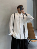 Shopmocho High End Men's Korean Style Shirt with Niche Design Woven Ribbon Splicing Light and Mature Temperament Long Sleeved Shirt Trend