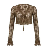 SHOPMOCHO-Y2k American Hot Girl Three Piece Sexy Skirt Suit Lace Maillard Color High Street Design Cardigan Suspender Female Versatile
