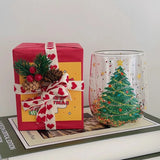 Shopmocho Christmas Glass Cups Decorative Water Bottle Cold Coffee Mugs Kitchen Aesthetic Cup Desk Accessorie Christmas Drinkware