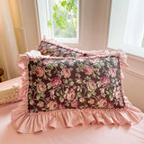 SHOPMOCHO 1 Piece Ins Romantic Pillowcase Princess Ruffle Pillow Cover Cotton Cloth Print Pillow Case Floral Design Cushion Covers