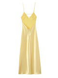 SHOPMOCHO-Yellow Elegant Stain Women's Sling Dress Sexy Backless Sleeveless V Neck High Waist Evening Gown Summer Chic Lady Partywear 2025
