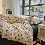 SHOPMOCHO Korean Style Bedding Set Kid Adult Twin Full Queen Size Bed Flat Sheet Set Pillowcase Bed Linen Love Heart Duvet Cover