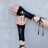 Shopmocho Lolita Gloves Ballet Style White Lace Sleeves Women's Thin Summer Sunscreen Spicy Y2K Girl Strap Gloves For JK Girls