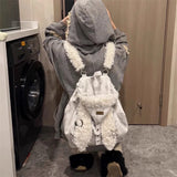 SHOPMOCHO Cute Rabbit Ear Plush Backpack For Women Soft Furry Large Capacity Bag 2025 Autumn Winter Fashion Travel School Daily Use