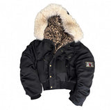 SHOPMOCHO American Harajuku Retro Jacket Men and Women New Simple Plush Leopard Print Jacket Loose Leather Motorcycle Hip Hop Punk Jacket