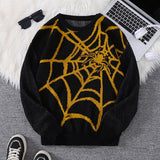 SHOPMOCHO New Popular Autumn and Winter Spider Web Jacquard Pattern Pullover Sweater Casual Round Neck Knitted Men's Pullover