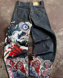 SHOPMOCHO  Streetwear Y2K Jeans Mens Womens Casual Hip Hop Punk Baggy Jeans Retro Oversized Graphic Embroidery High Waisted Wide Leg Jeans