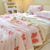 SHOPMOCHO Winter Cartoon Printed Lamb Wool Blanket Thick and Warm Coral Fleece Blanket for Office Napping Fluffy Soft Plush Bedspread