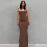Shopmocho Summer Women's Sexy Backless solid color Long Dresses Elastic High Waist Strapless Bodycon Dress Party Skinny Sleeveless Robe
