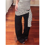 SHOPMOCHO Women's American Blue Button Design Jeans Low Waist Straight Leg Loose Wide Leg Drapey Long Pants Y2K Style Slimming Denim
