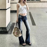 Shopmocho Women Fashion Washed Denim Flares Pants Korean Style Low-Waist Slimming Wide Leg Jeans Female Streetwear Sexy Slim Y2K Trousers