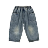 SHOPMOCHO Spring and Autumn Children's Pocket Wide Leg Jeans Contrast Loose Relaxed Pants for Boys and Girls Jeans Baby Kids Trousers 2-6Y