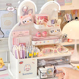 SHOPMOCHO Desktop Hole Board Storage Box Desk Organizer Girls Cute Pen Holder Storage Stationary Rack Korean Kawaii Bunny Cosmetic Shelf