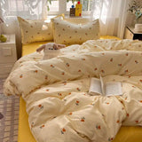 SHOPMOCHO Fashion Floral Duvet Cover Set with Flat Sheet Pillowcase No Filler Girls Twin Full Queen Size Korean Soft Bedding Set