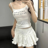 Shopmocho Balletcore Ruffled Mini Skirt with Lace Trim Low Rise Tiered White Skirt Summer Women TeenGirl Y2K Goth Outfit