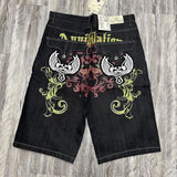 SHOPMOCHO Baggy Y2K New Trend Harajuku Hip-Hop Rock Joker Street Mens Sports Pants Gothic Retro Embroidery Loose American Denim Shorts