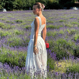 Shopmocho Candyhot Elegant Square-neck White Maxi Dress Casual Summer Slim Lace Up Sleeveless Dreses 2025 French Party Beachwear Vestidos
