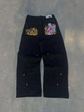 SHOPMOCHO Hip Hop Cherry Blossom Embroidery Baggy Jeans Harajuku Women Wide Leg High Waisted Denim Pants Y2k Trend Jeans Women Clothing