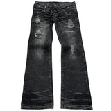 SHOPMOCHO New retro double waisted lace up micro flared women pants streetwear Y2K washed high-quality design sense men and women jeans
