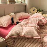SHOPMOCHO 100% Cotton Stripe Bedding set Duvet Cover Set with Pillowcase housse de couette Quilt Cover set King Size