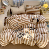 SHOPMOCHO Brown Stripe Bedding Comforter Set Pillowcase bed sheet Single Full Size Bed Linen Duvet Cover Set Queen/King Double Single Bed
