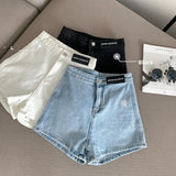 SHOPMOCHO Retro Spicy Girl High Waist Skinny Denim orts Women's Summer Thin Korean Sle Cotton Stretch Tight Fit Trendy Hot Pants