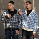 SHOPMOCHO Unisex Reversible Zip Up Hoodie Double Side Wear Plaid Lining Sweatshirt Oversized Casual Streetwear Hooded Top