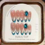 SHOPMOCHO 10Pcs Handmade Nude Color Press On Nails Sparkling Cat-Eye Cherry Star Marine Elements Sequins Cute Girlish Nail Suitable Summer