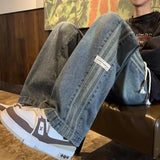 SHOPMOCHO Three bar American retro jeans men's spring and autumn new style high street elastic waist loose casual men's straight leg long