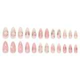 Shopmocho 24pcs Sweet False Nail Patches Detachable Fake Nail Tips With Bowknots Love Heart Pearl Design Pink Almond Korean Press On Nail
