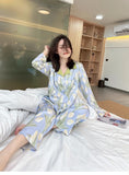 SHOPMOCHO 2026 New Ice Silk 2 Pieces Pajamas for Women Autumn Spring Women's Pajamas Set Elegant Ptinting Flower Home Wear Soft Sleepwear