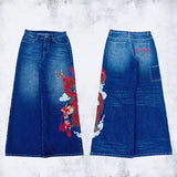 SHOPMOCHO Y2K Retro Punk Pink Totem Wide Leg Jeans Men Gothic High Street Hip Hop Washed Casual High Waist Floor Mopping Pants Women