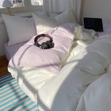 SHOPMOCHO Cotton Bedding Set 4pcs with Solid Bed Sheet Duvet Cover Pillowcases Single Couple Bedsheet King Queen Double Twin Size