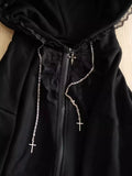 SHOPMOCHO Gothic Subculture Black Lace Loose Hoodie Women's Autumn Aesthetic Lovely Long Sleeve Hooded Coat Casual Warm Winter Overcoat
