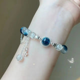 SHOPMOCHO Niche Design Star Chain Tassel Bracelet for Women Fantasy Blue Crystal Beads Elastic Rope Bracelet Best Friend Jewelry Gifts