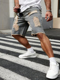 SHOPMOCHO Summer New Men's Fashion Stretch Denim Shorts Retro High Street Style Old Slim Fit Short Jeans Splicing Design Cotton Brand