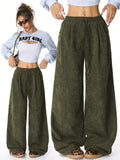 SHOPMOCHO Women's Retro Corduroy Cargo Pants Casual Drawstring Straight Sports Pants Drape Daily Commuting Wide Leg Pants