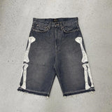 SHOPMOCHO Y2K Baggy Denim Jorts White Tribal Embroidery Wide Leg Jean Shorts Gothic Hip Hop Streetwear