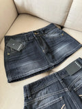 SHOPMOCHO Women American Retro Mini Skirt Summer Slim Fit Sexy Wrap Butocks Denim A Line Skirt Y2k Embroidered Harajuku Short Skirt