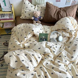 SHOPMOCHO Kids Duvet Cover Set Cute Cartoon No Filler Single Queen Size Girls Boys Flat Sheet Pillowcase Spring Summer Soft Bed Linens