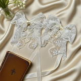 SHOPMOCHO 1Pair/2Pairs French Romantic White Flower Lace Curtain Tieback with Bead Korean Bow Strap Trims for Curtain Accessories Decor