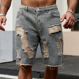 SHOPMOCHO Summer New Men's Fashion Stretch Denim Shorts Retro High Street Style Old Slim Fit Short Jeans Splicing Design Cotton Brand