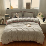 SHOPMOCHO 100% Cotton Stripe Bedding set Duvet Cover Set with Pillowcase housse de couette Quilt Cover set King Size