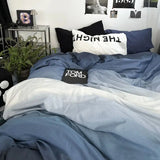 SHOPMOCHO Bedding Set Ins Ambiance Blue Coffee Grid Mixed With Washed Cotton Minimalist Four Piece Set Fitted Sheets Duvet Cover