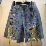 SHOPMOCHO Women's 2026 with Diamonds Summer High Waist Denim Shorts - Stretch Distressed Ripped Jeans for Trendy Streetwear Fashion Style