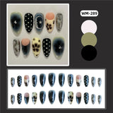 SHOPMOCHO 24pcs Smudging Flower Press On Nails Wave Point Designs French Style Almond False Nails Y2k Sweet Cool Fake Nail For Spicy Girls