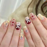 Shopmocho 24Pcs Pink Cat Blue Love Cute Short Ballet Press on False Nails Sweet French Cat Eye Bow Star Designs Style Detachable Nails Set
