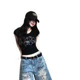 SHOPMOCHO New 2025 Sanrio Summer High Street Style Denim Jeans Shorts Light Blue Straight Girls Deni Shorts Jeans Fashion Casual Jeans